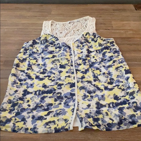 Printed Chiffon front, knit back tank top - Picture 1 of 2